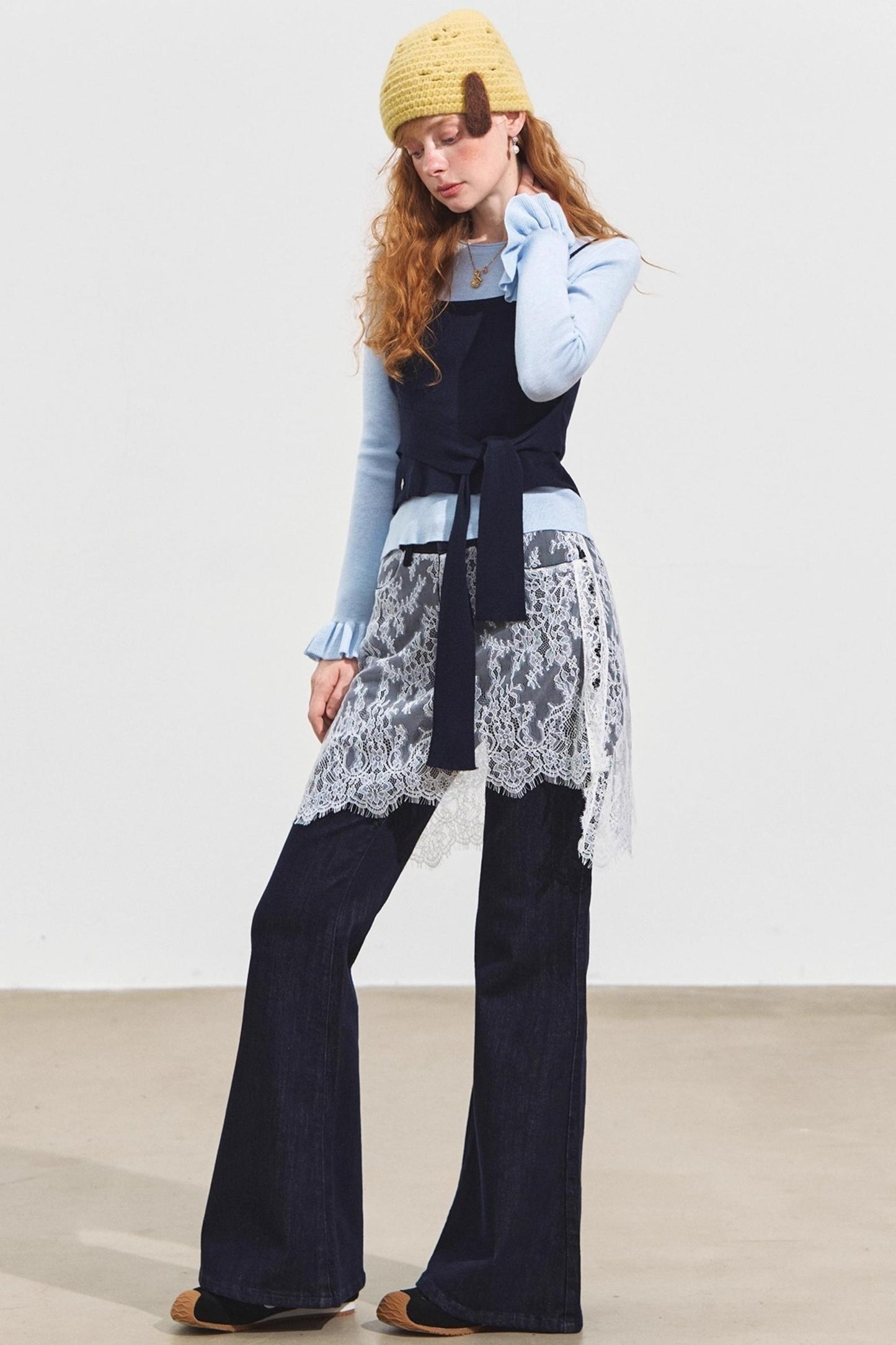 Fake Two Lace Curtain Bootcut Jeans