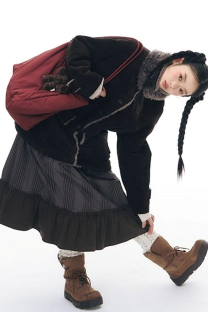 Patchwork Ruffled Umbrella Skirt