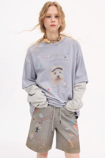 Cartoon Animal Distressed Pants