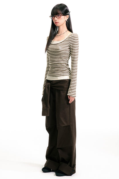 Pleated Brown Pants