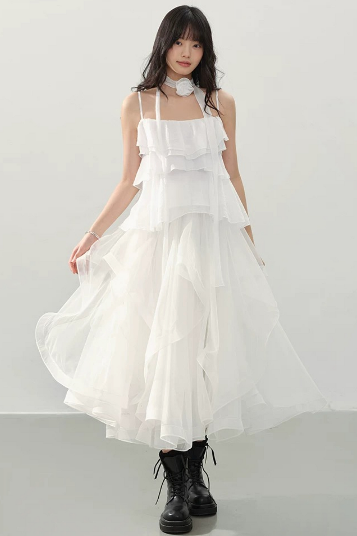 Neck Flower Ruffled Top