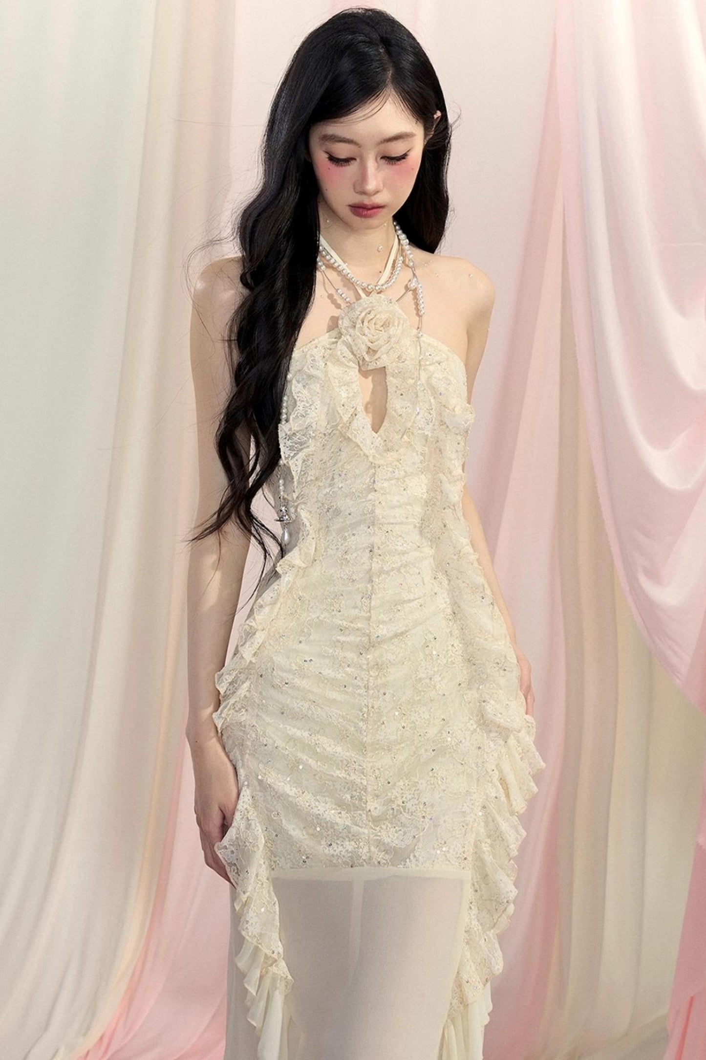 Beige Lace Summer Dress