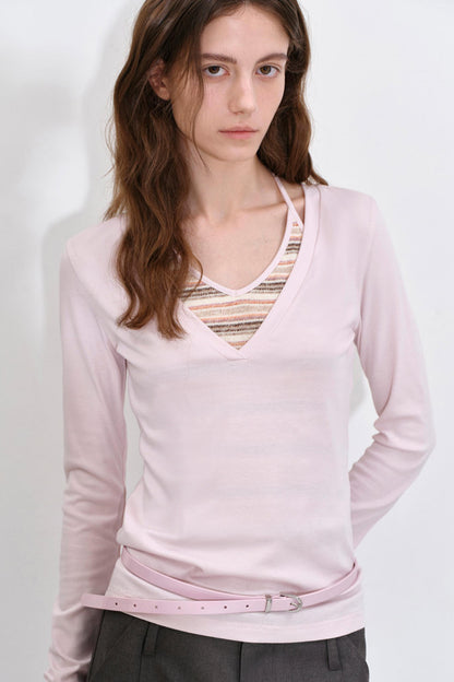 Low-Saturation Striped Layered Top