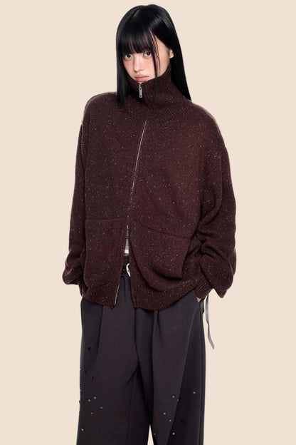 High-Neck Knitted Cardigan