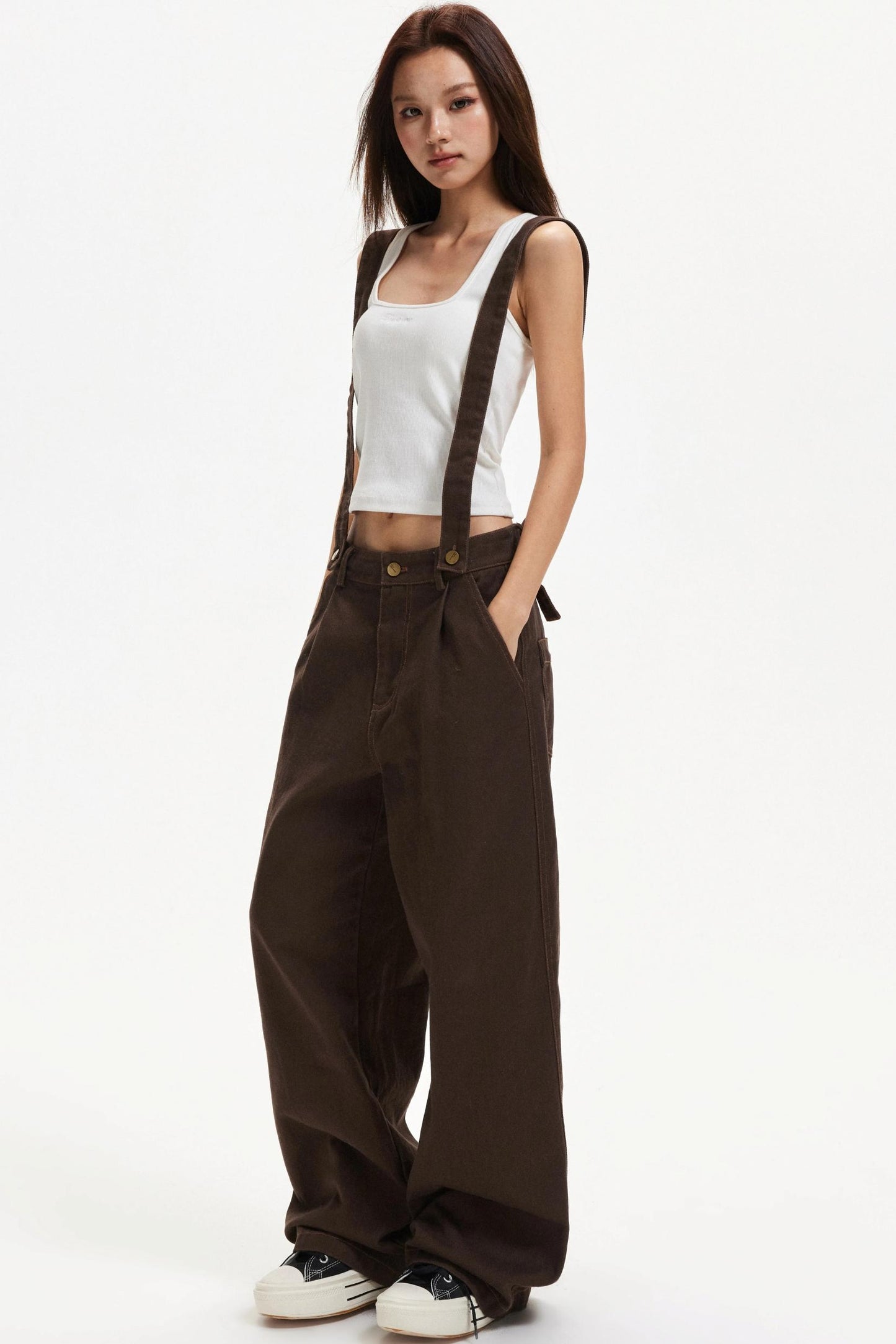 Retro Contrast Suspender Pants