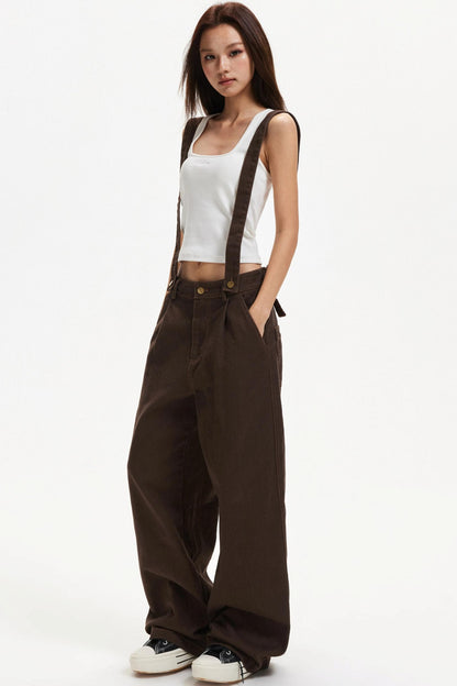 Retro Contrast Suspender Pants