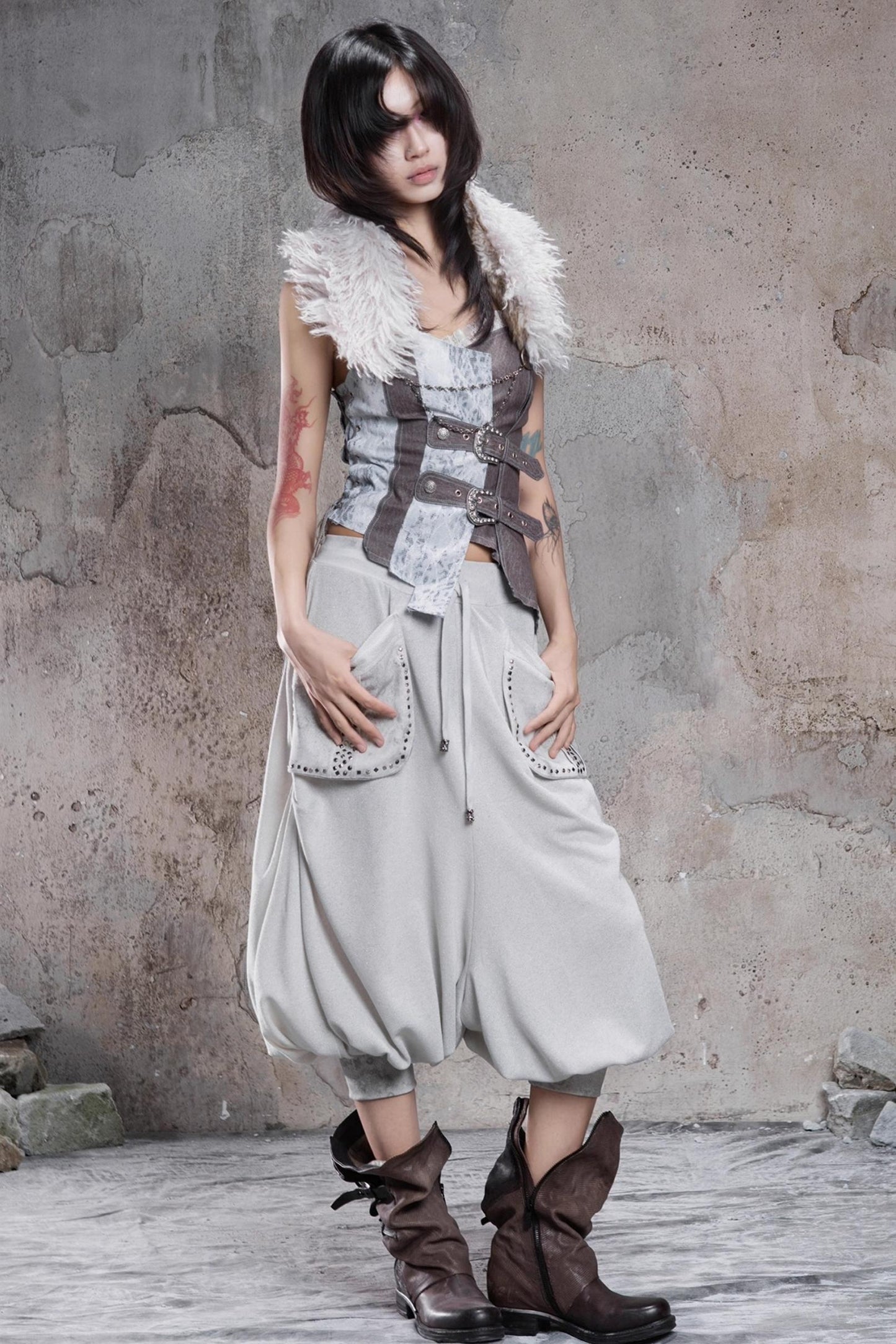 Solid Color Retro Punk Pants