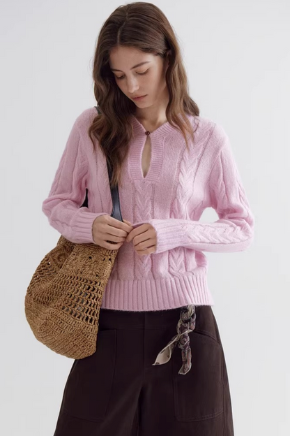 Pink Mohair V-Neck Sweater