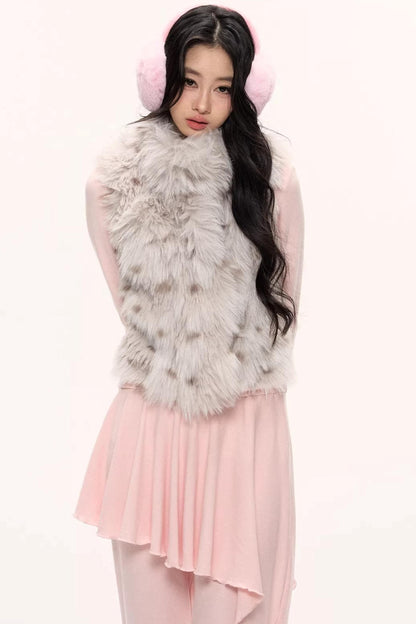 Fluffy Leopard Magic Fur Vest Jacket