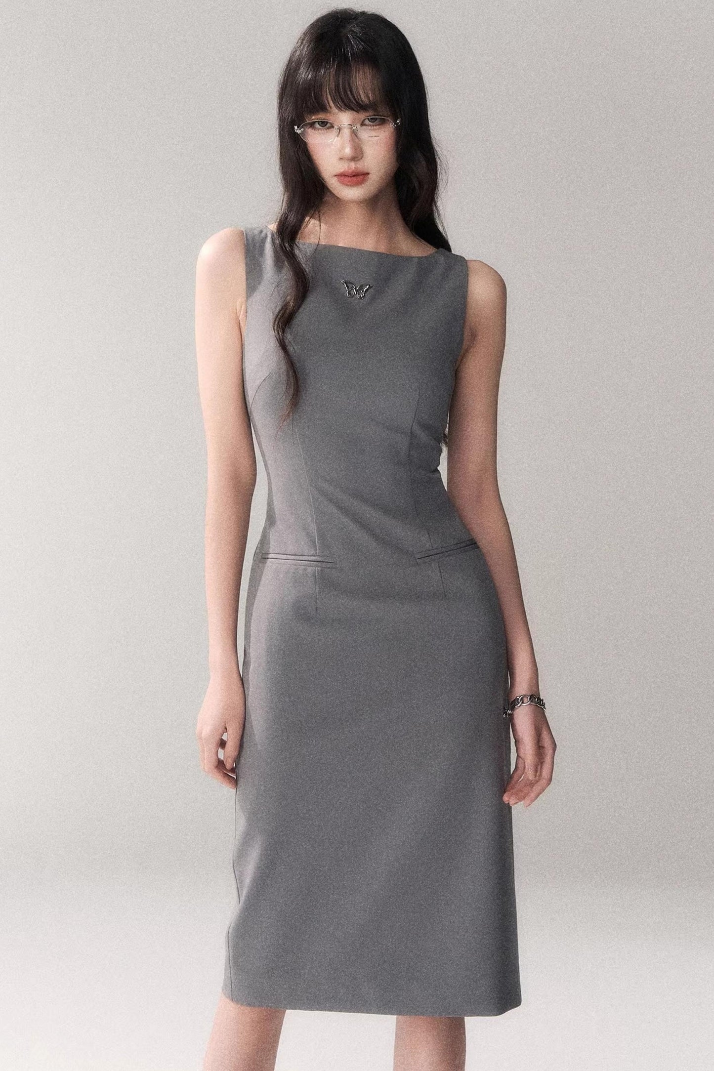 Siren schulterfreies graues Kleid