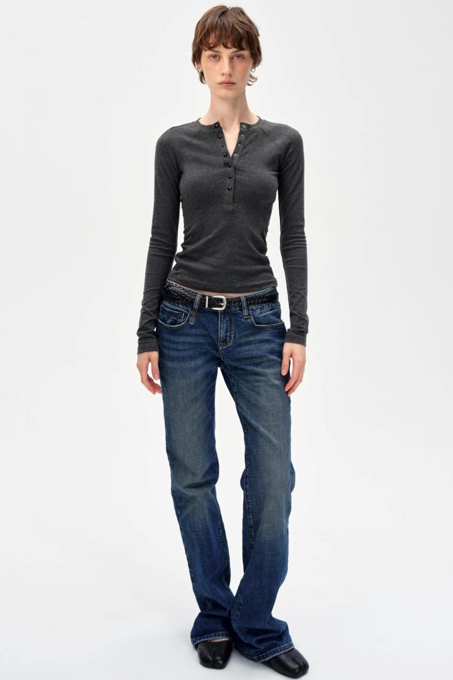 Retro Slim Draped Cotton Jeans