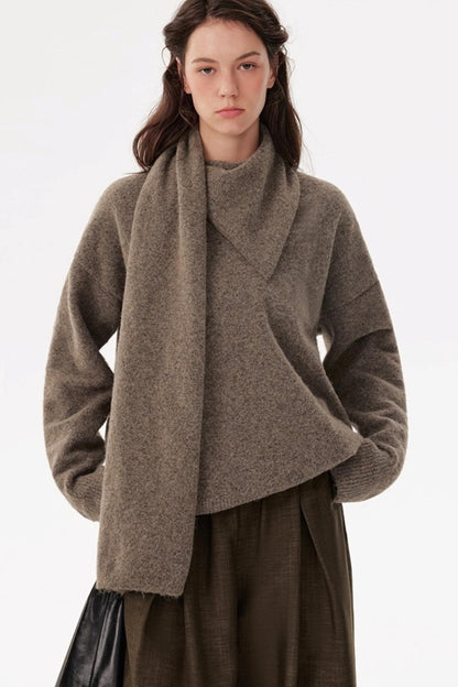 Coffee Elastic Waist Pleats Wide-Leg Suit Pants