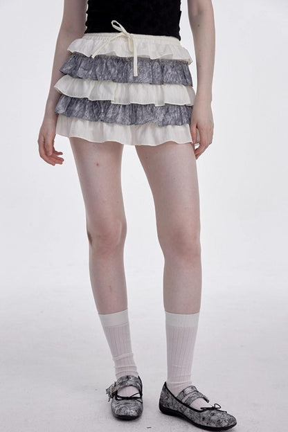 Beige-Gray High-Waisted A-Line Skirt