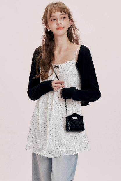 Chiffon Polka Dot A-Line Dress Set-Up