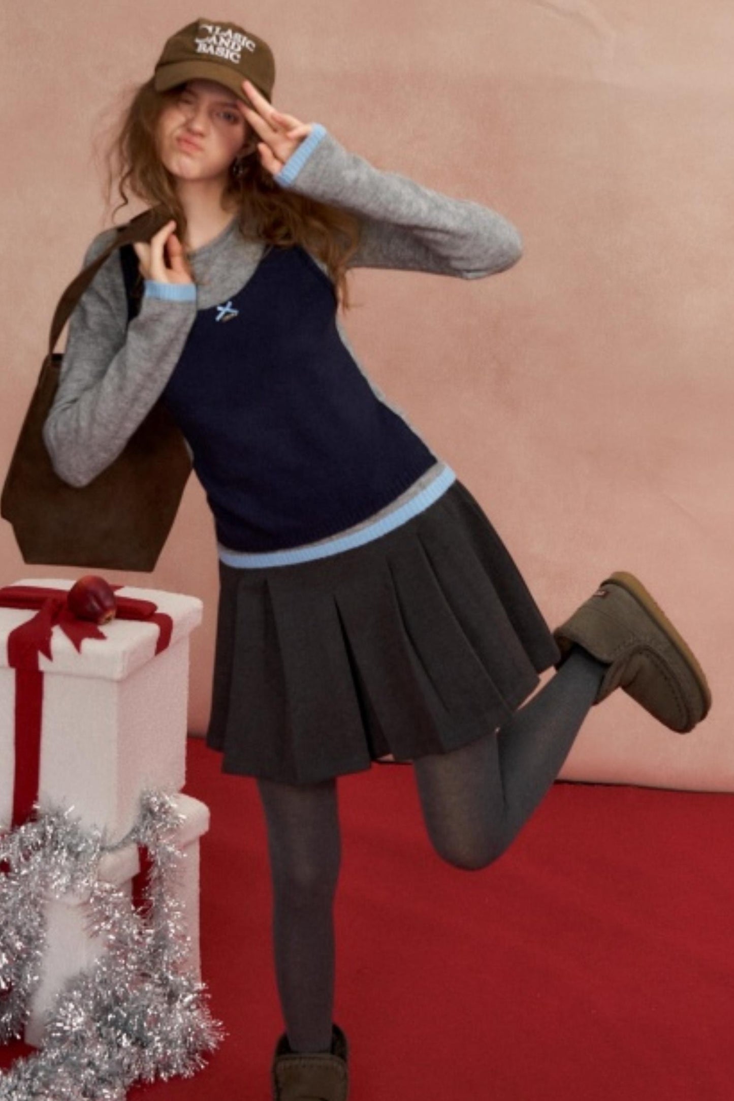 Contrasting Color Layered Sweater