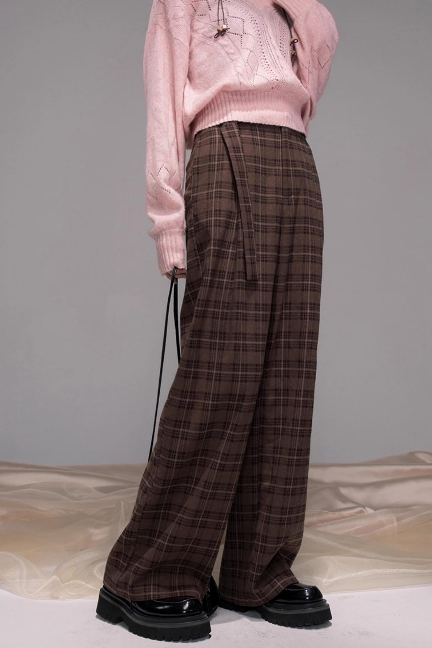 Vintage Check Wide-leg Pants