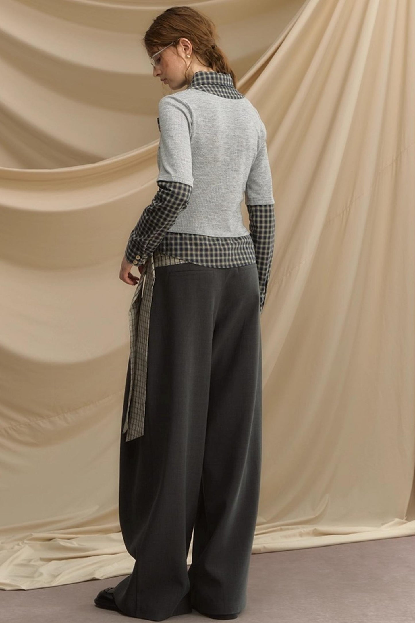 Bow Tie Plaid Slim Shirt