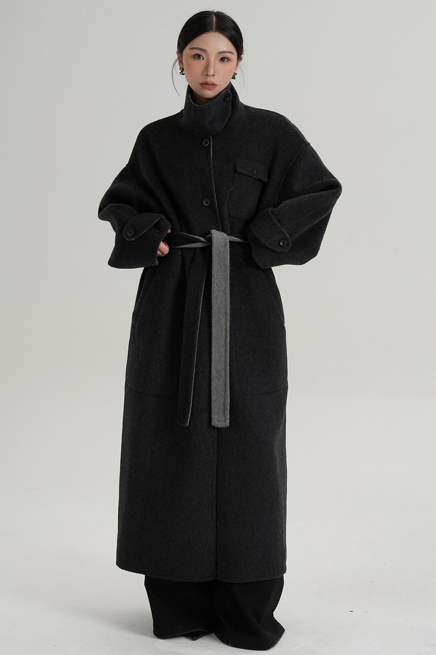 Temperament Design Color-Blocking Woolen Coat