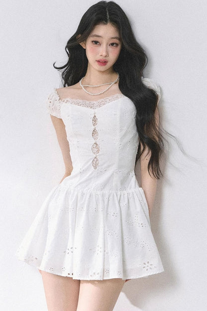 White Slimming French Lace Dress