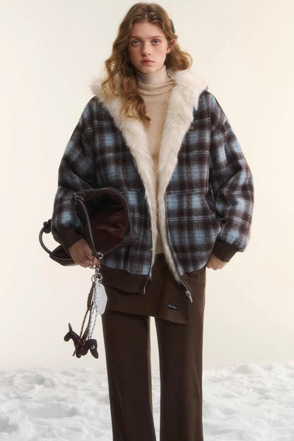 Reversible Plaid Plush Coat