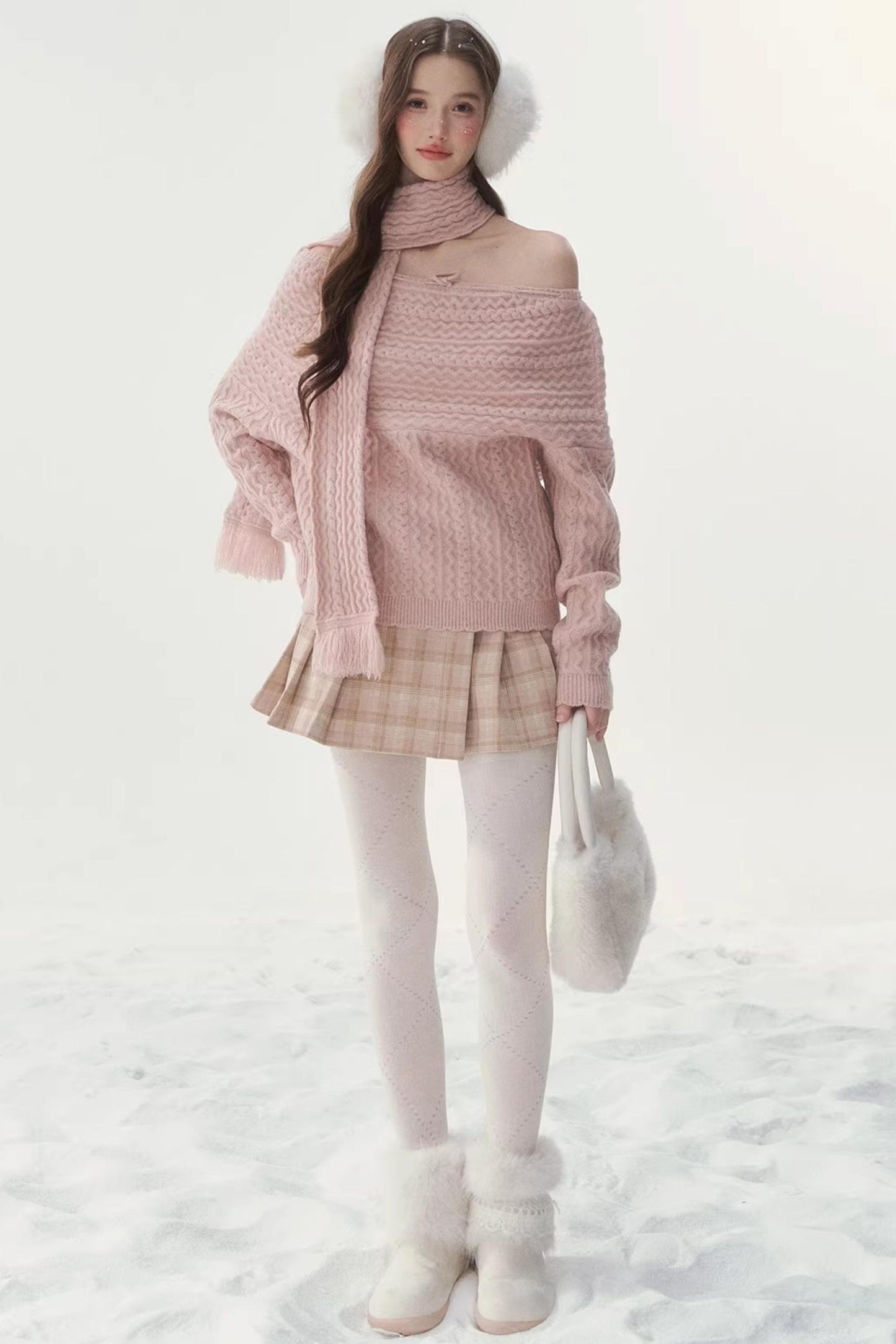 Vintage Twist Knit Off-Shoulder Sweater