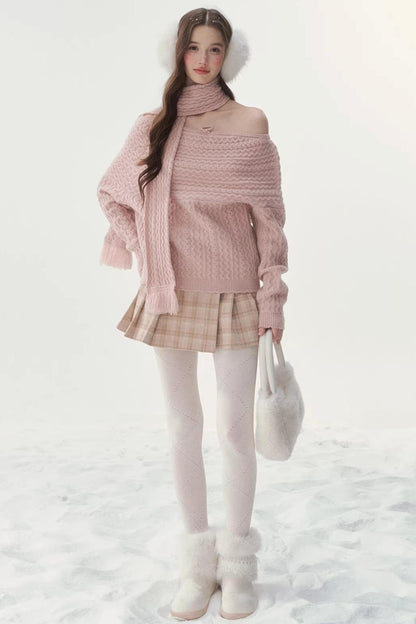 Vintage Twist Knit Off-Shoulder Sweater