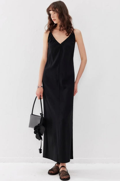 Draped Acetate Halter Maxi Dress
