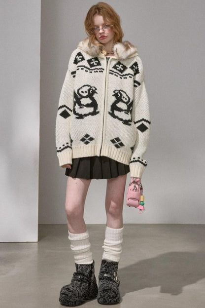 Detachable Fur Collar Knitted Cardigan