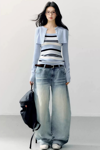 Conjunto de blusa de tirantes a rayas