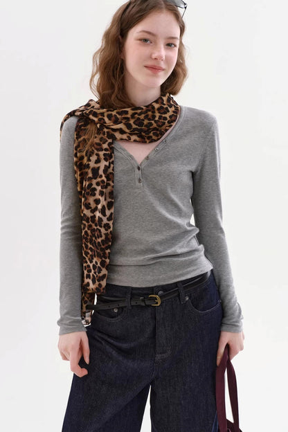 Gray Knit V-Neck Top