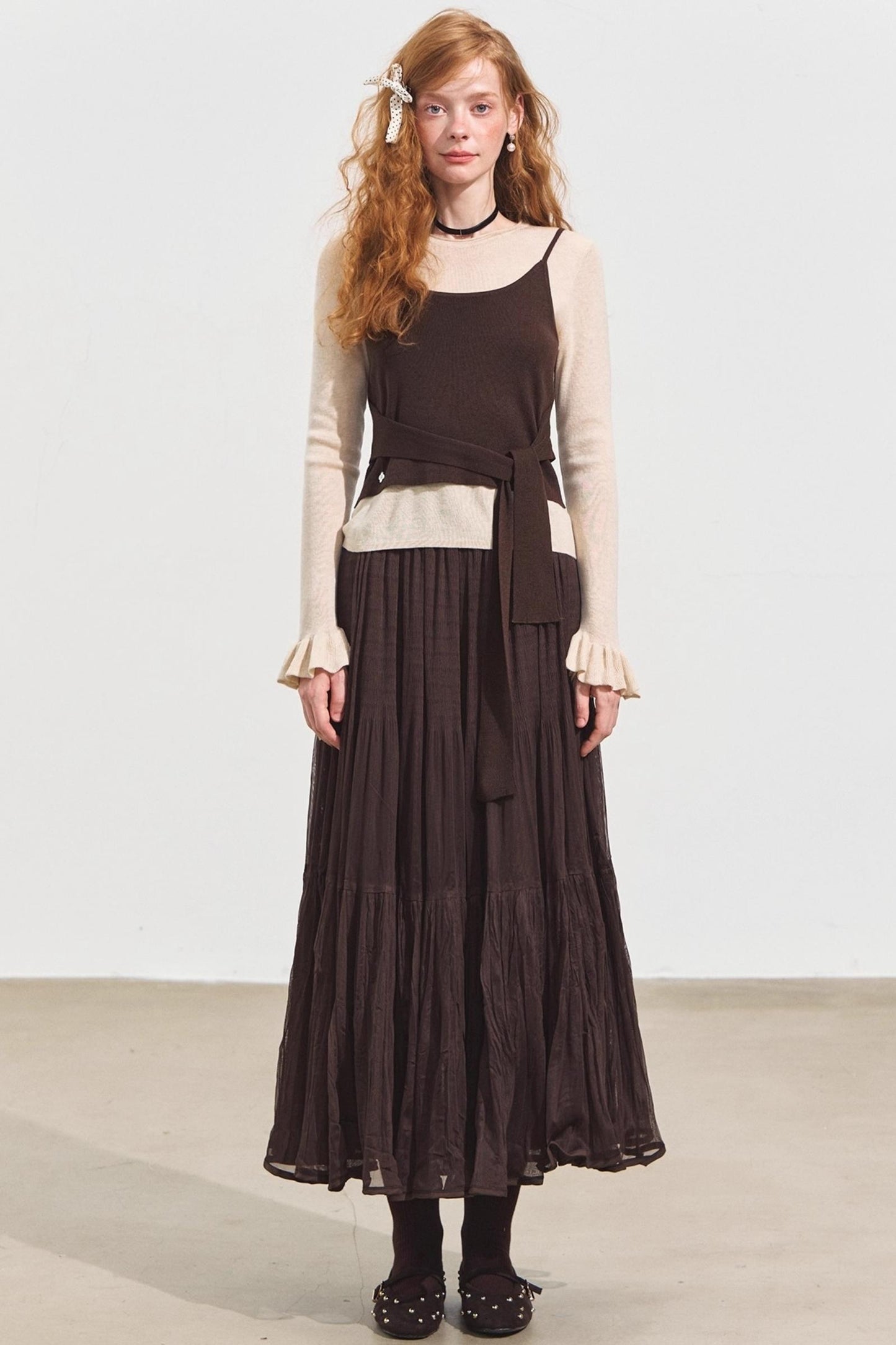 Fake Two Contrasting Lace-Up Top