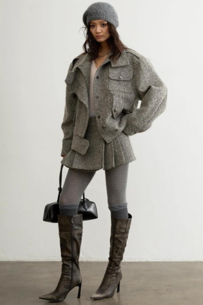 Herringbone Wool Silhouette Jacket Set-Up