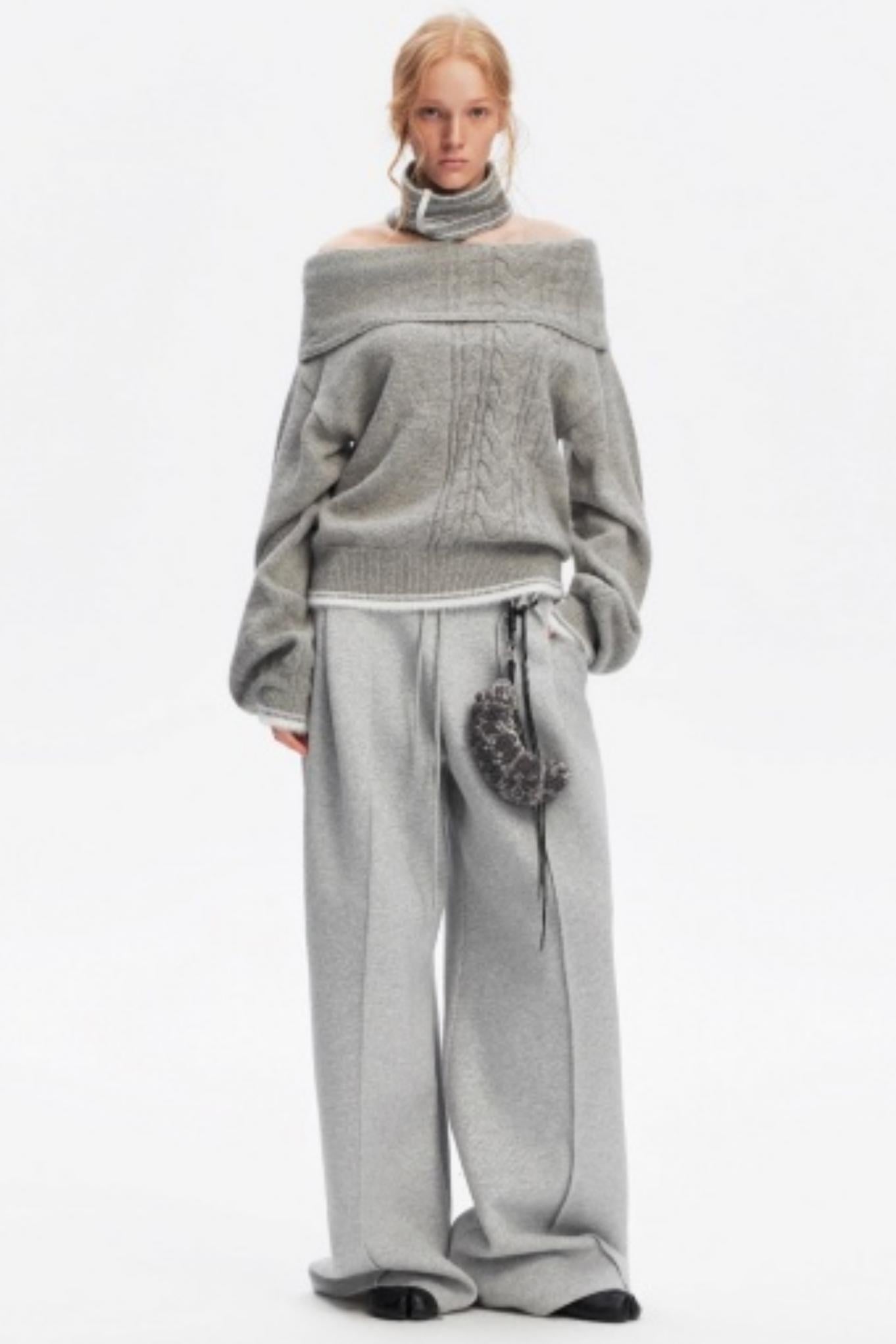 Off-Shoulder Color-Blocked Knit Sweater