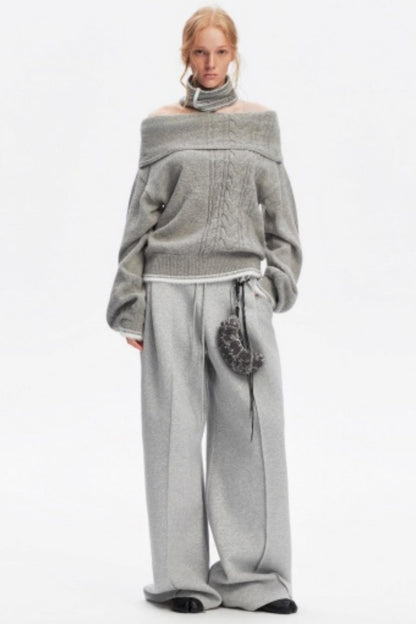 Off-Shoulder Color-Blocked Knit Sweater