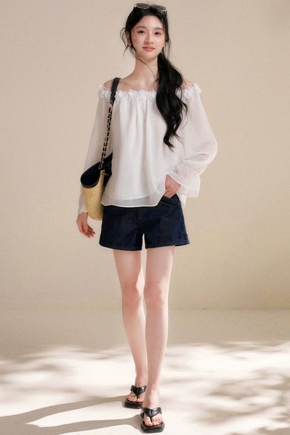 Blusa de gasa con flores tridimensionales