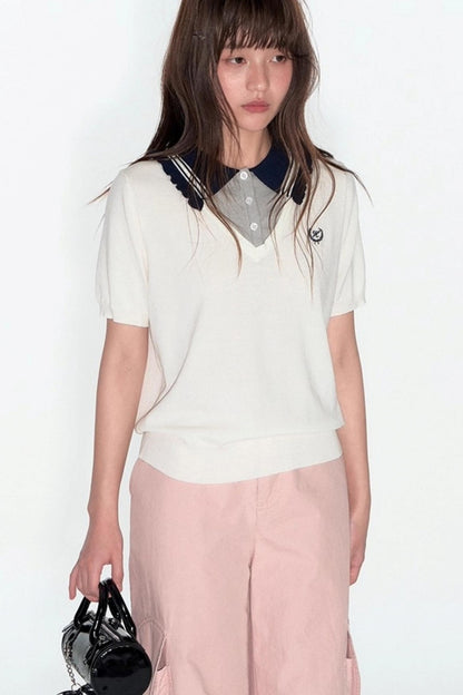 Preppy V-Neck Knit Top