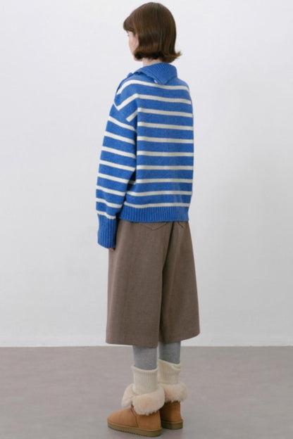 Vintage Slanted Neck Striped Sweater