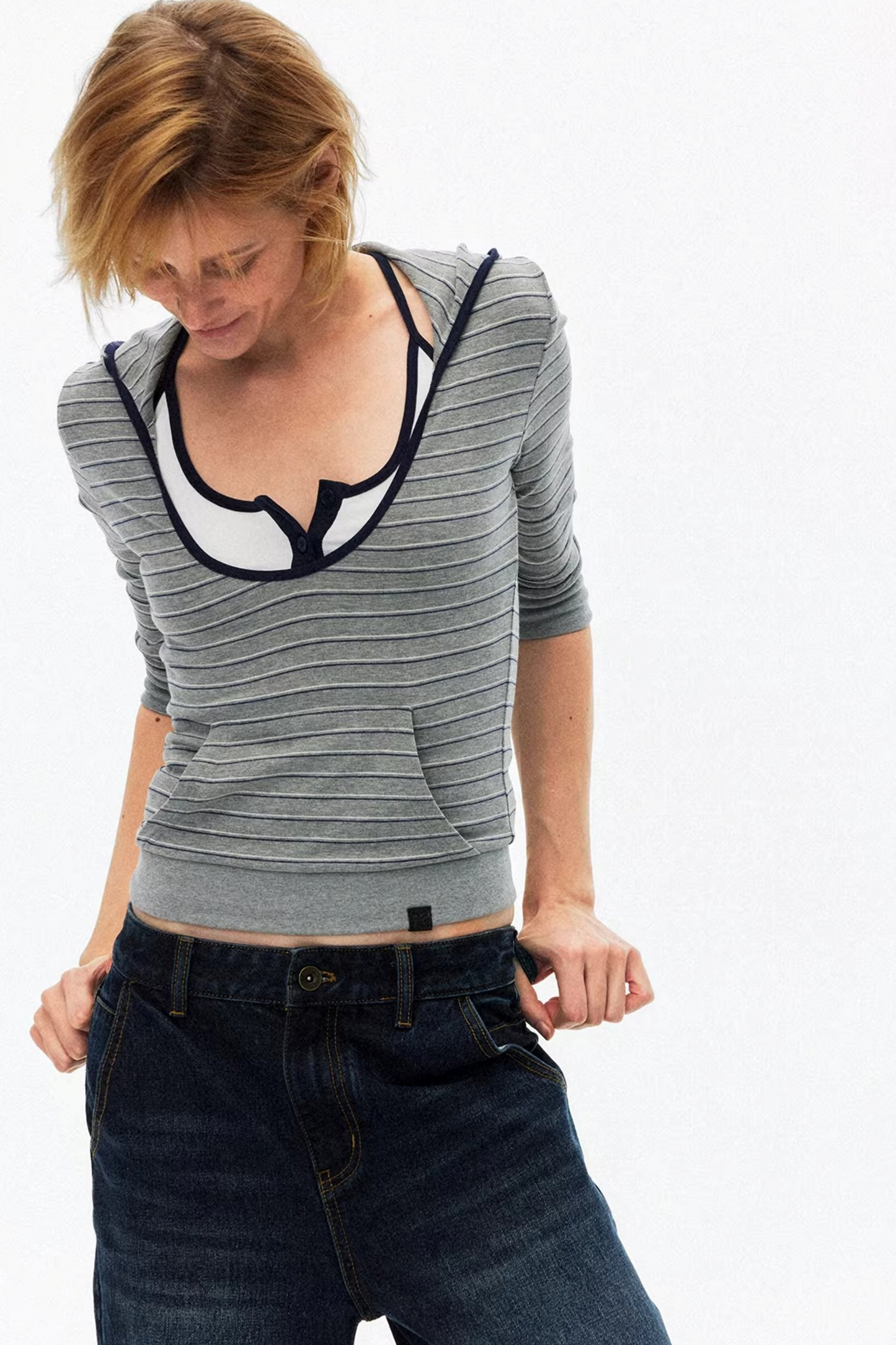 Color-Blocked Hooded Knitted Top