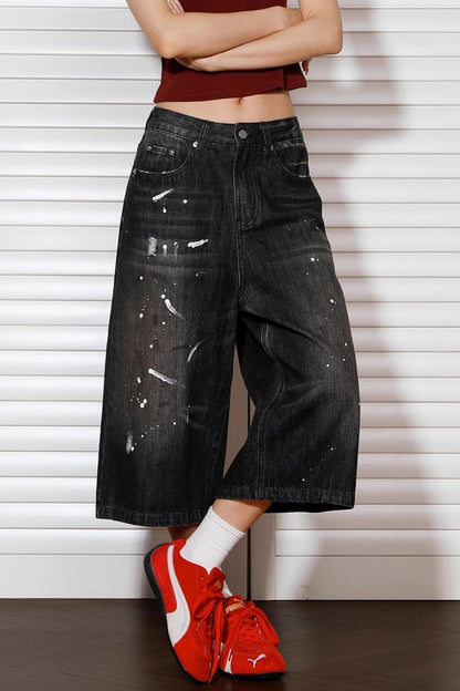 Vintage Denim Wide-Leg Shorts