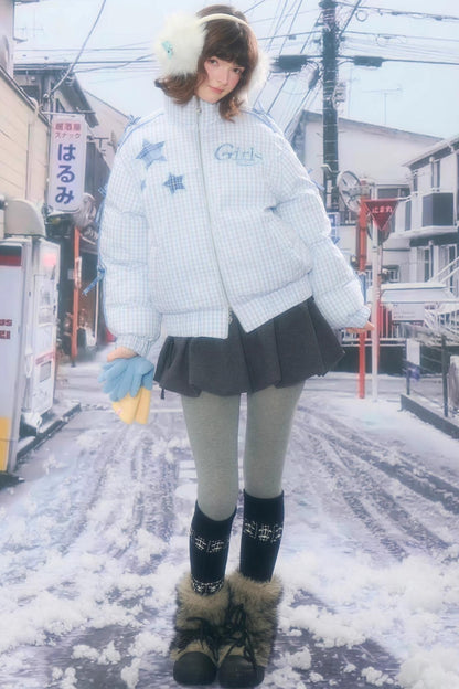 Blue Plaid Padded Jacket