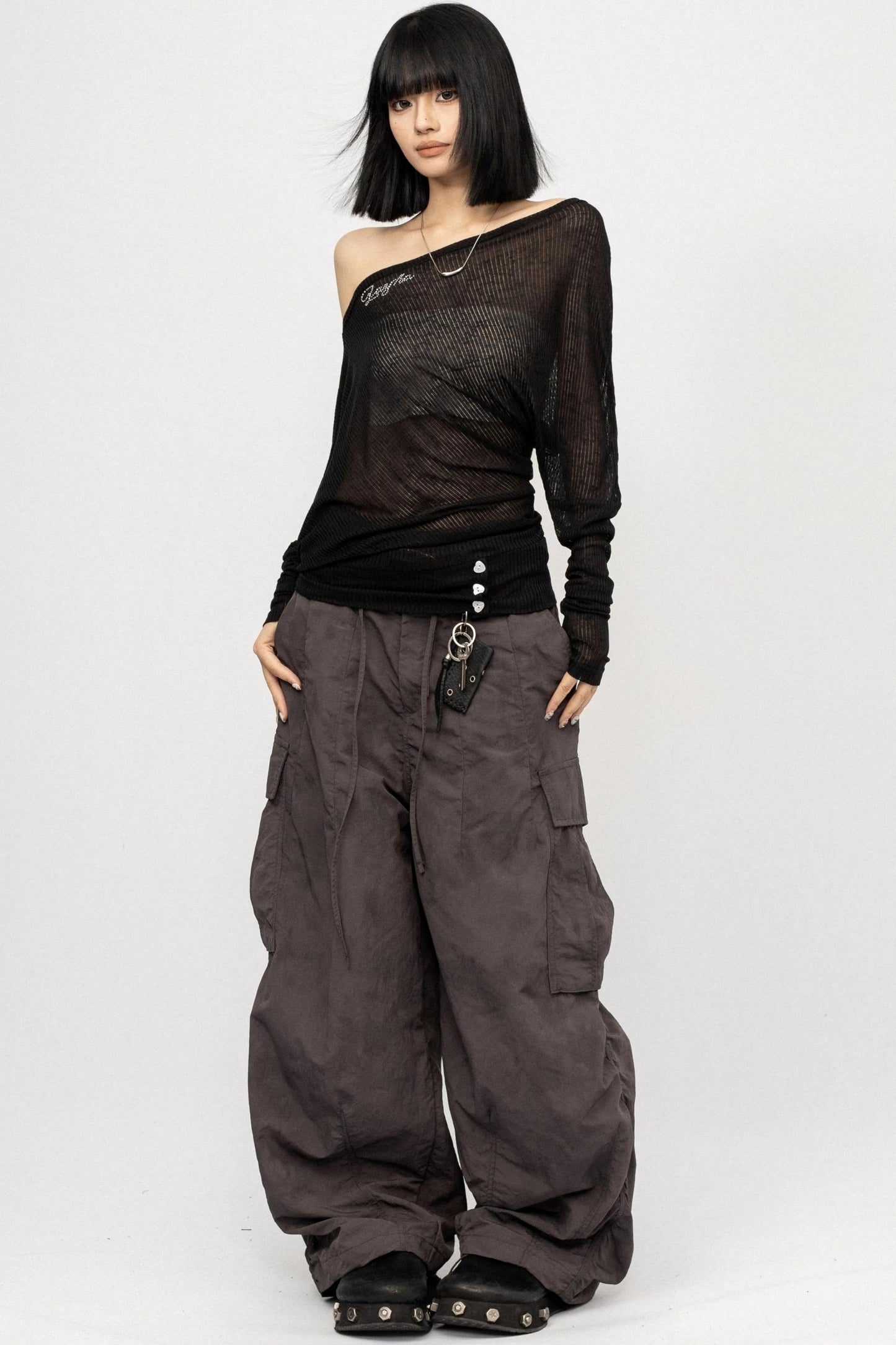 Slanted Shoulder Black Top