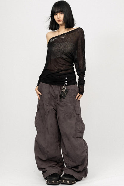 Slanted Shoulder Black Top