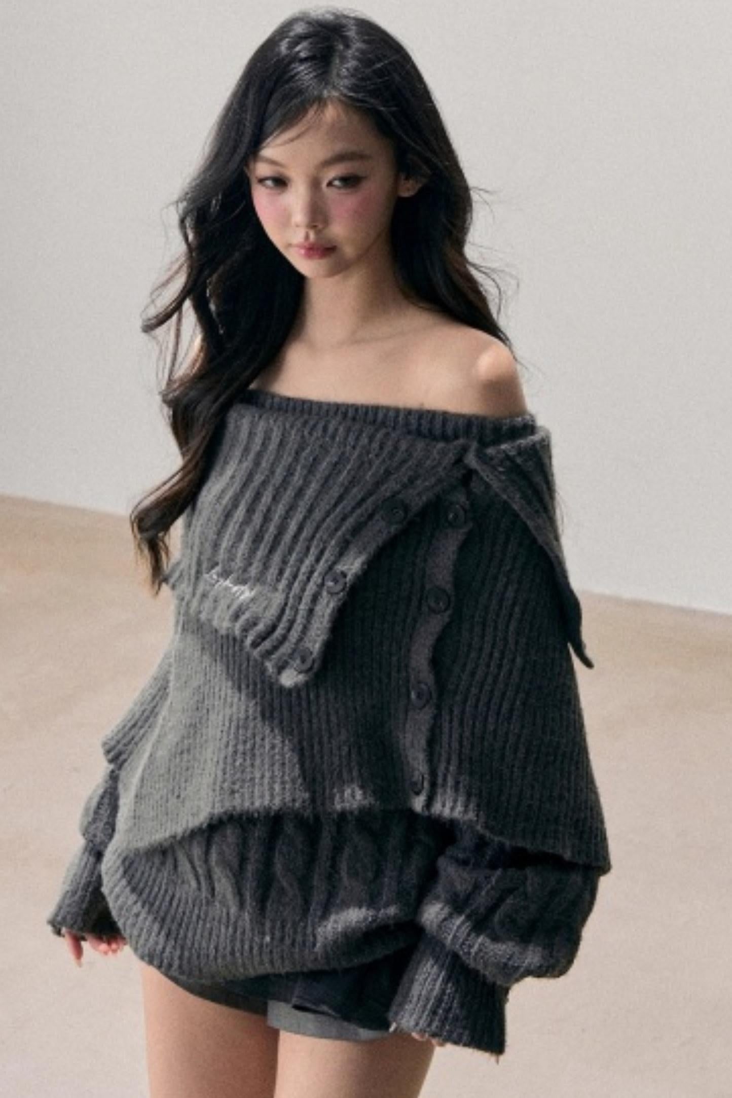 One-Shoulder Knitted Sweater Set