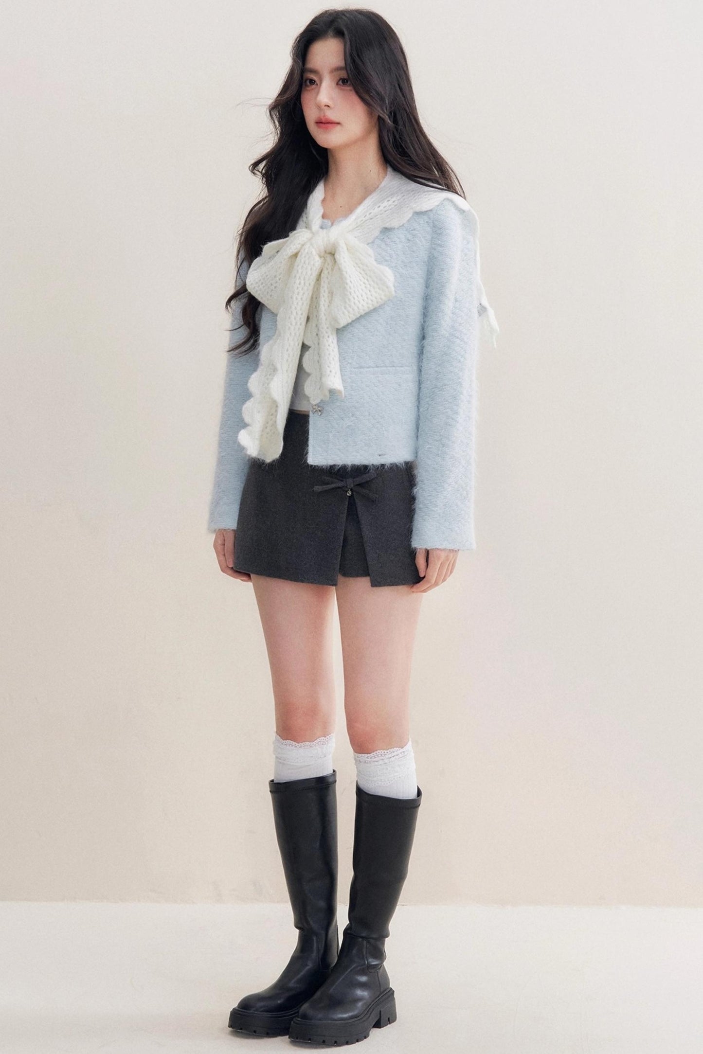 Winter Wool Blend Crew Neck Jacket