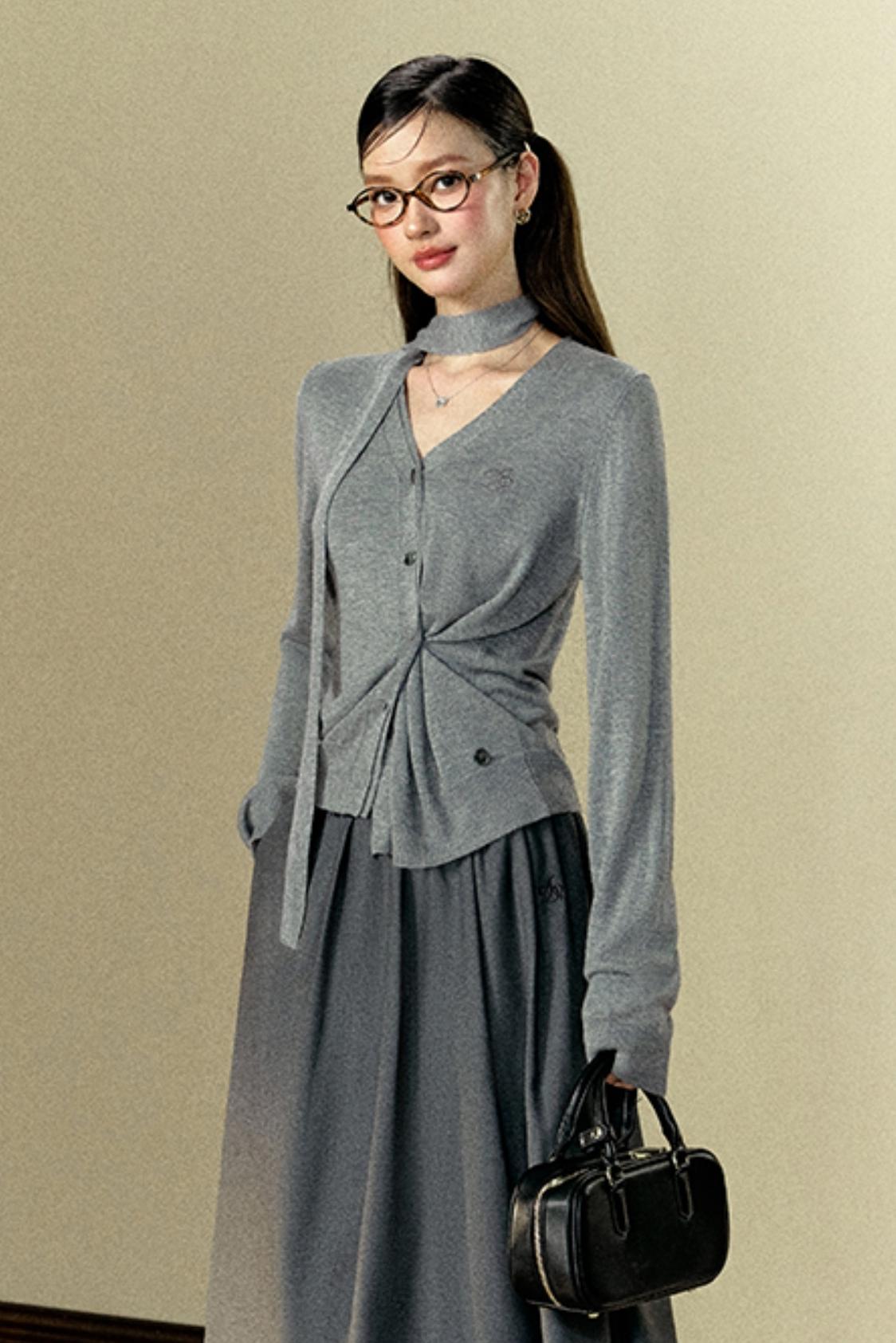 Simple Gray Lazy Knitwear Top