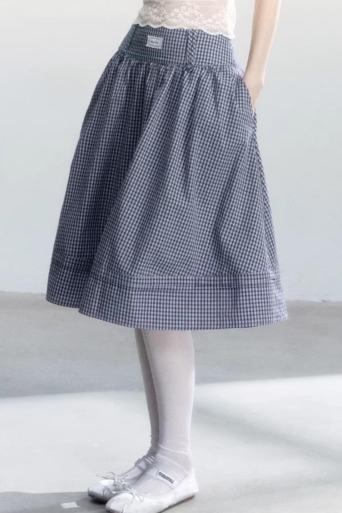 Lace-Up Top and Plaid Skirt Set-Up