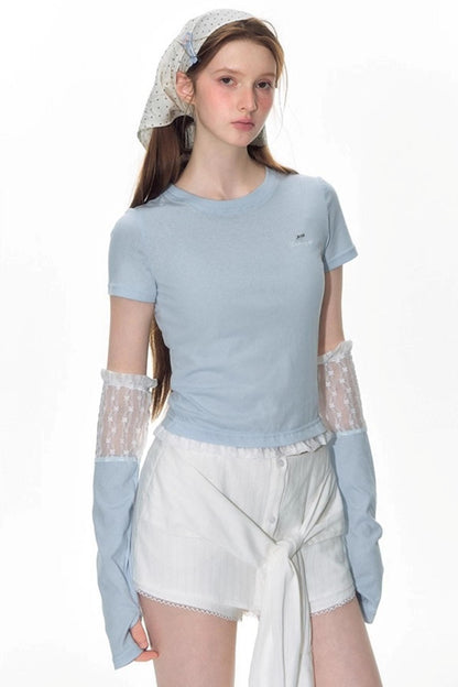 Nap Lace Stitched Short Sleeve T-Shirt Set