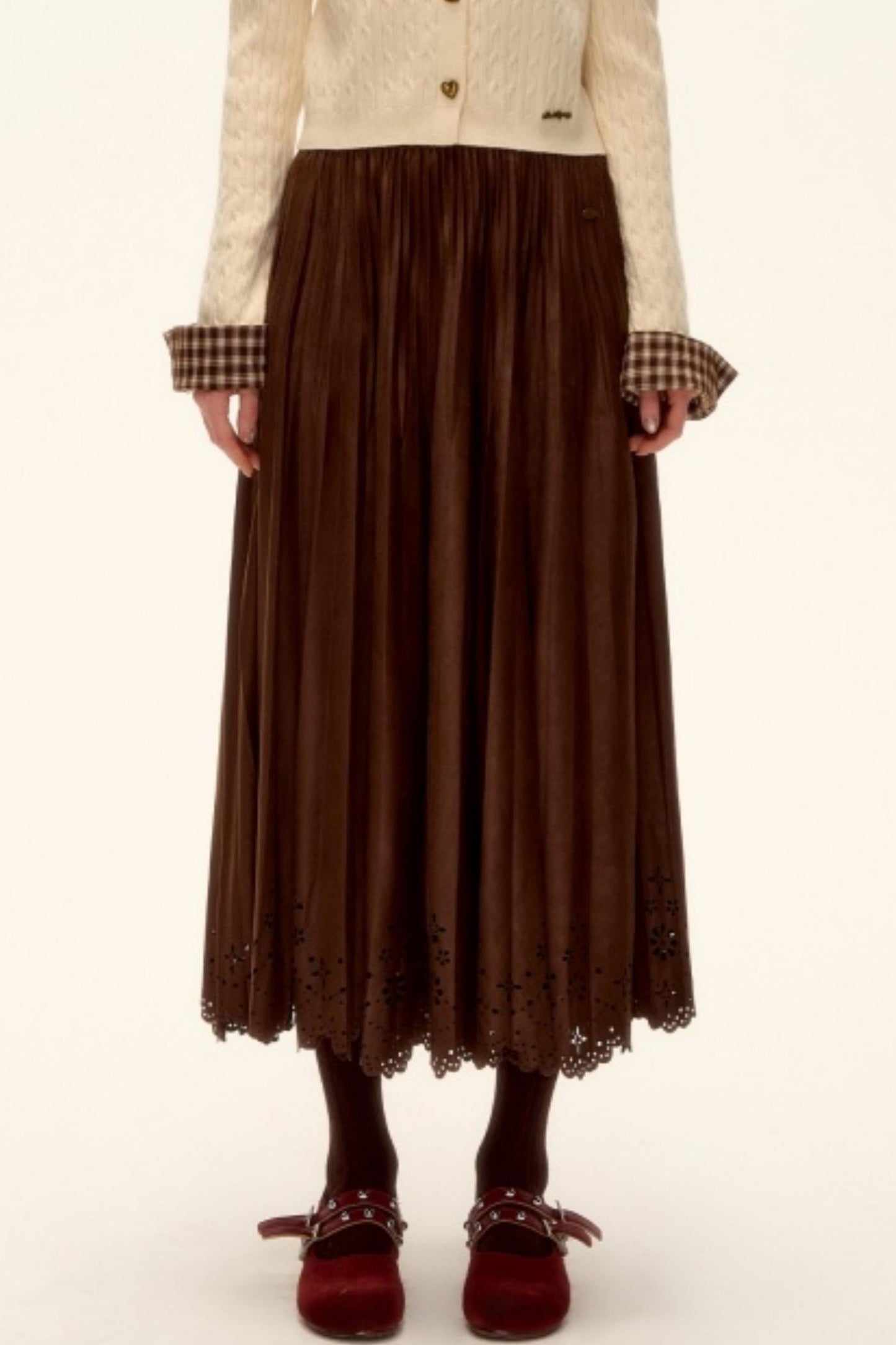 Pleated Suede Lace Skirt