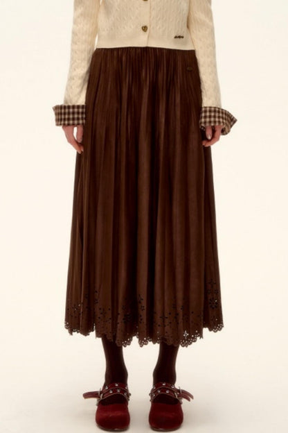 Pleated Suede Lace Skirt