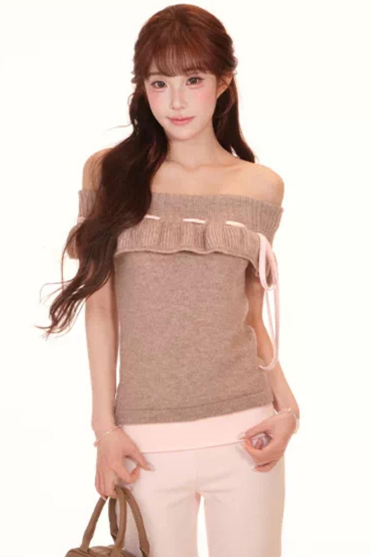 Off-Shoulder Ruffle Knit Top Set-Up